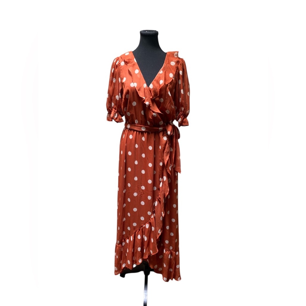 LC Lauren Conrad Rust Polka Dot Midi Dress GUC L